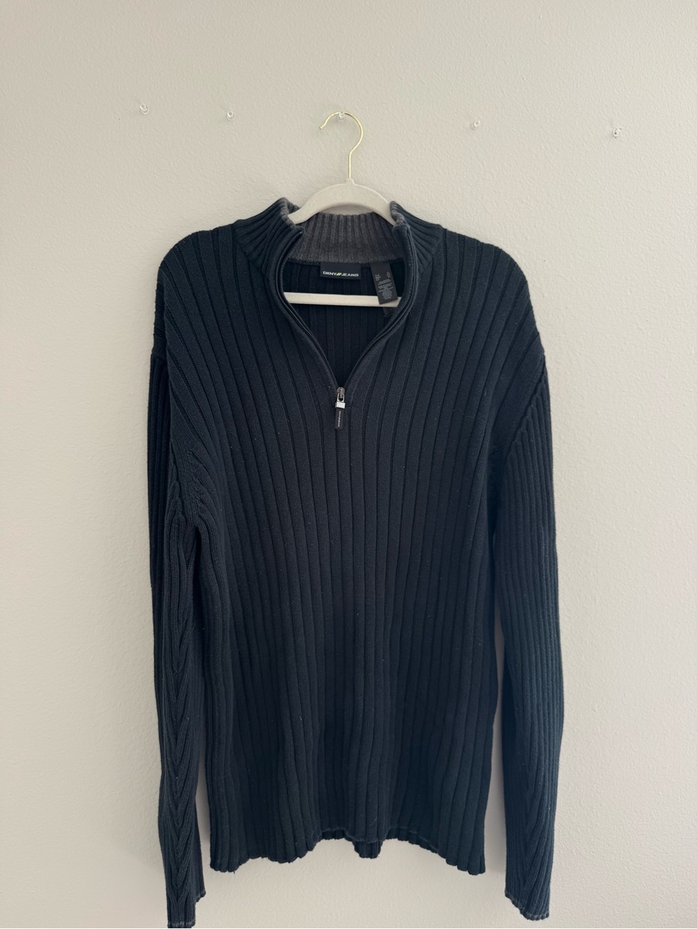 DKNY Men's Black Ribbed Zip-Up Sweater